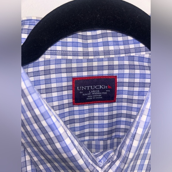 untuckit great used condition blue plaid shirt slim fit wrinkle free 100% cotton - Picture 6 of 7